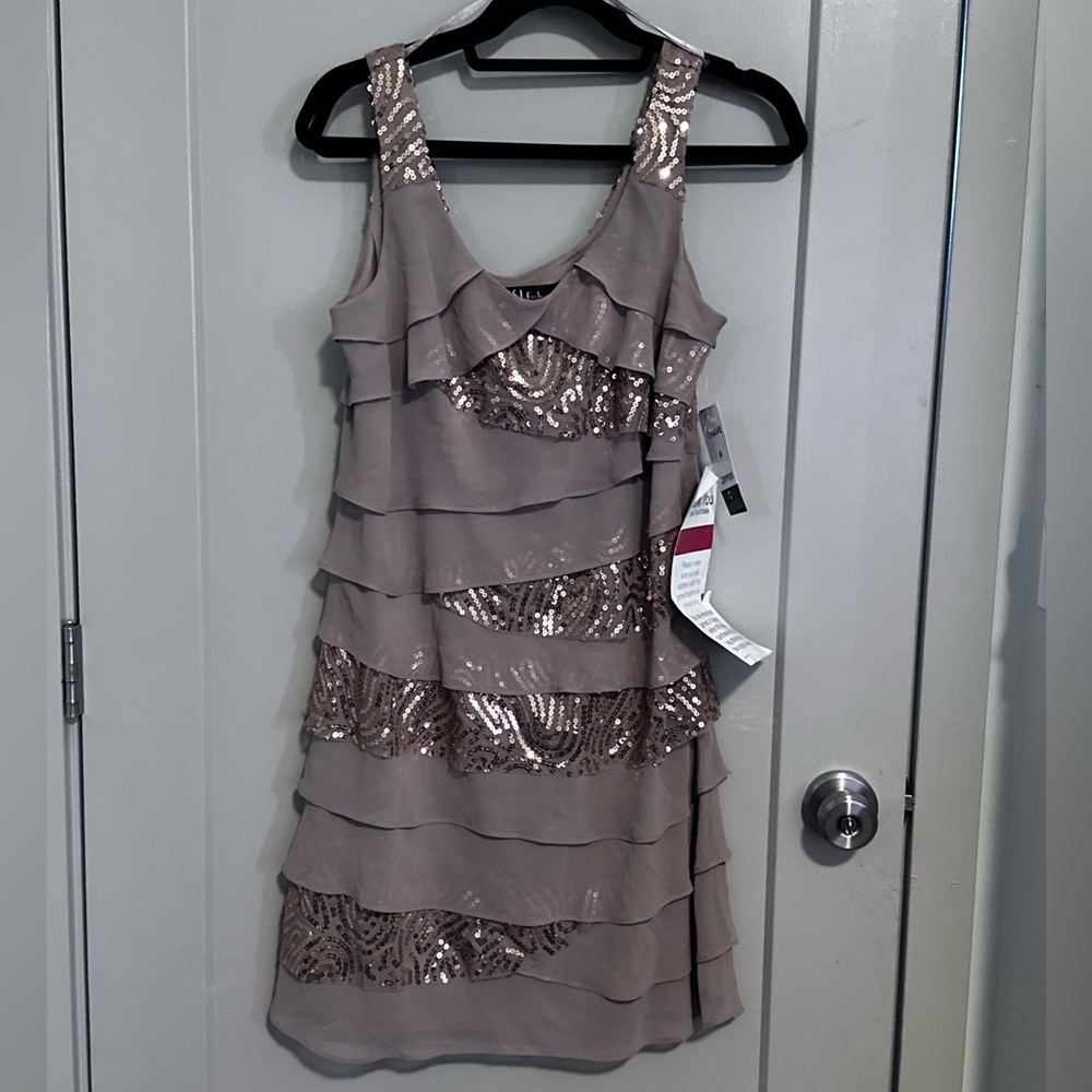 *S.L. Fashions Taupe Sequin Mini Dress
